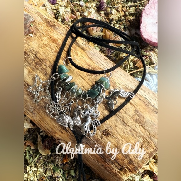 Alquimia Silver and Green Charm Necklace - Picture 1 of 3